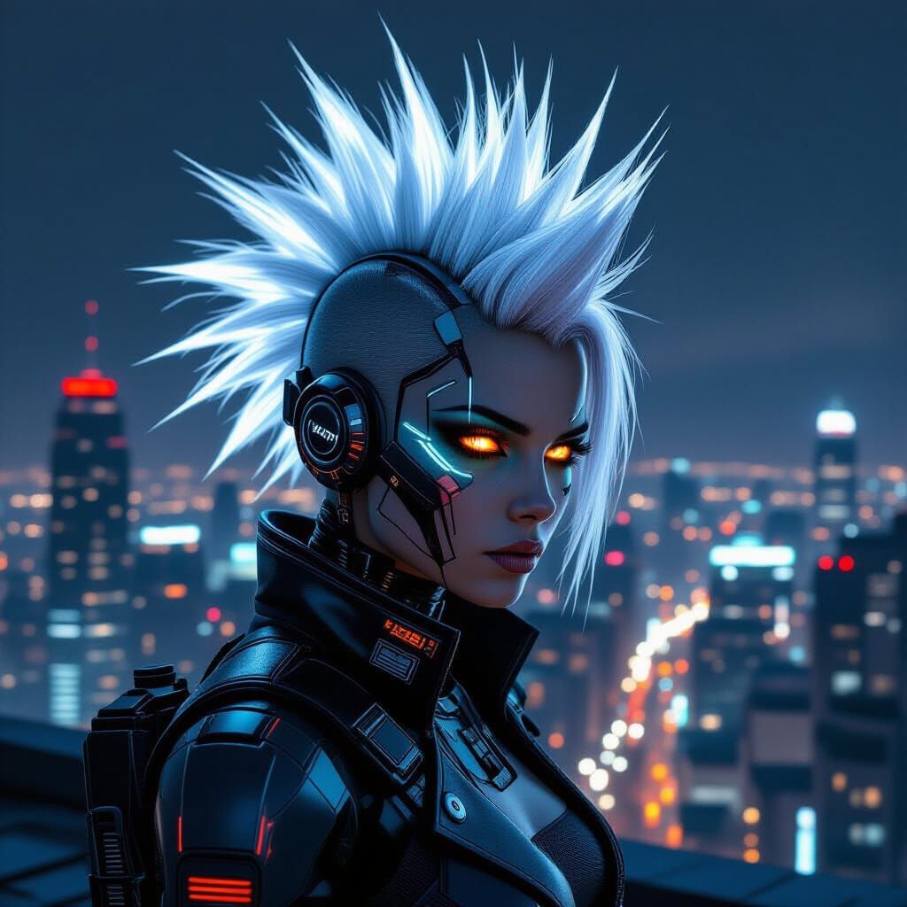Cyberpunk Girl Overlooking Futuristic Cityscape