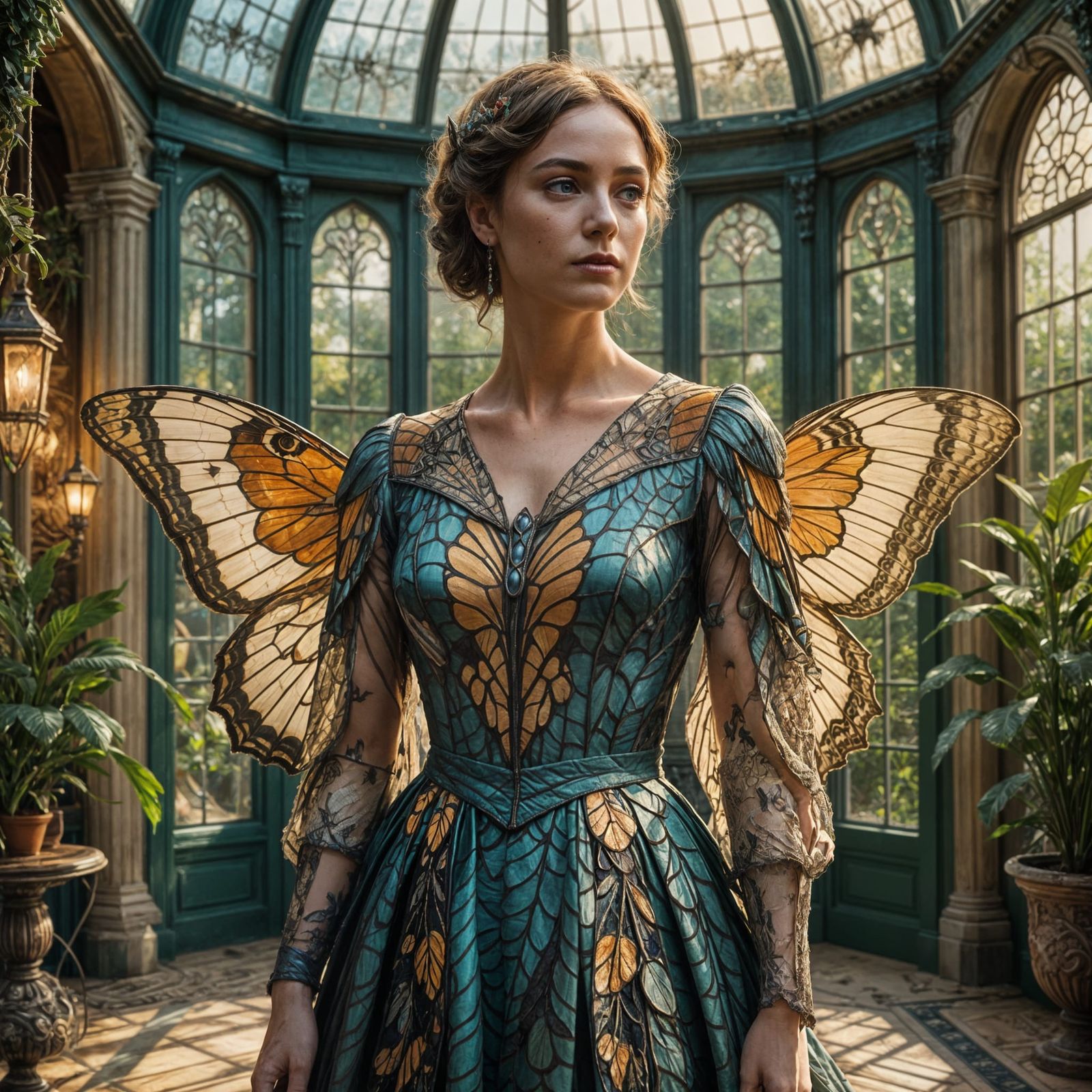 Victorian Woman in Moth Wing Dress, Digital Art