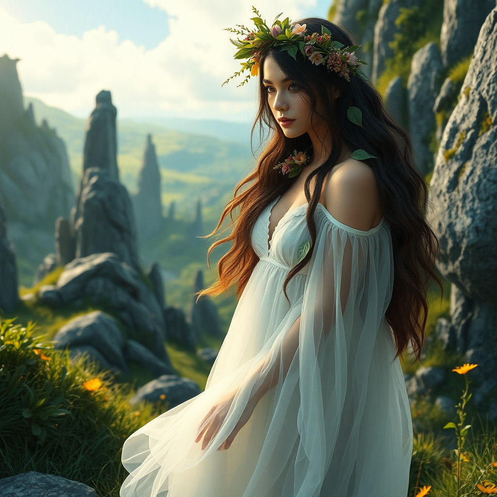 Mystical Woman in Irish Landscape, Fantasy Concept Art