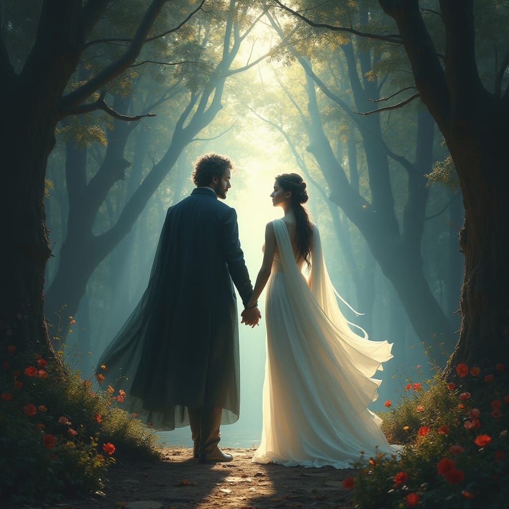 Mysterious Shadow King and Radiant Light Queen in a Fantasti...