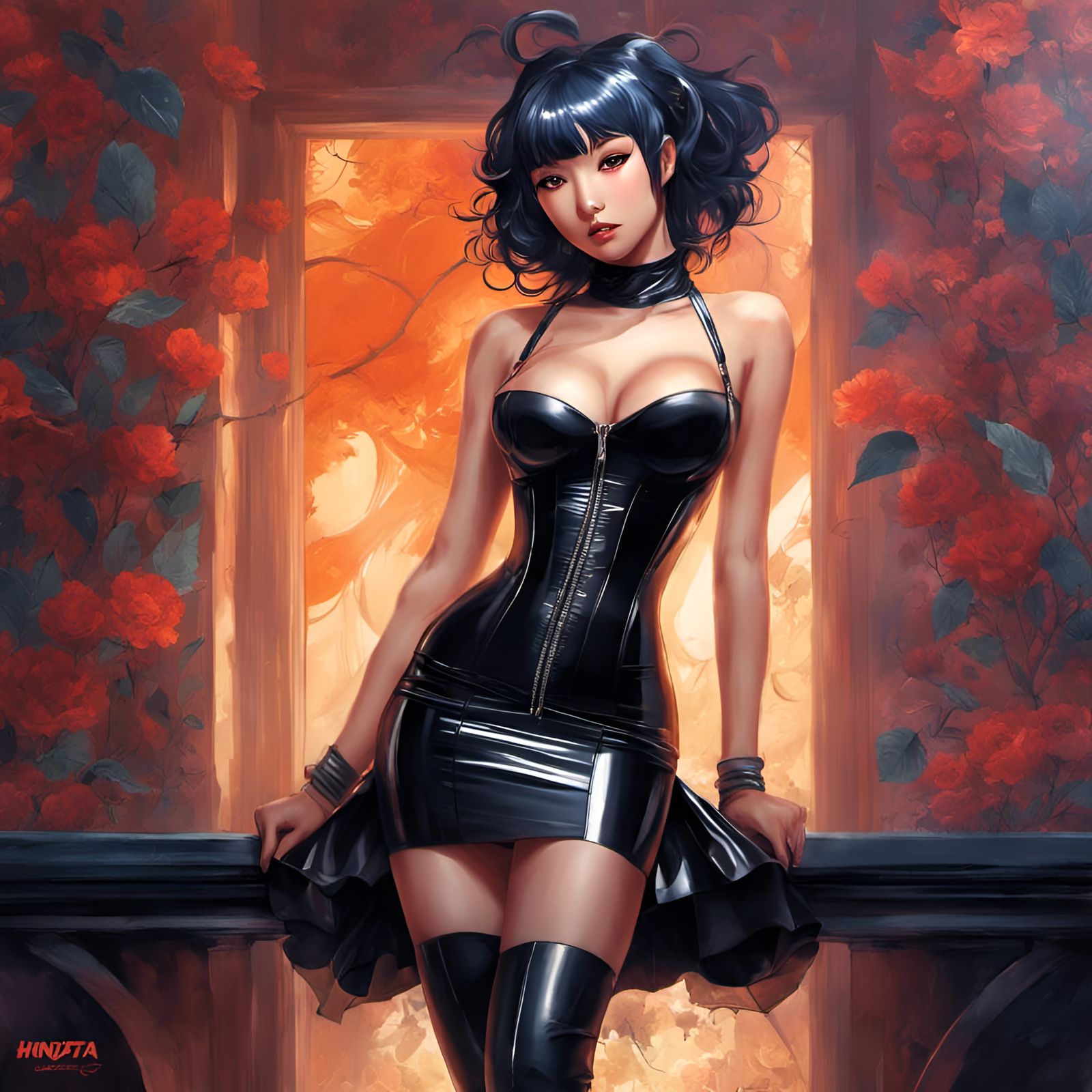 Flirty Hinata in Latex: Hyperdetailed Fantasy Art