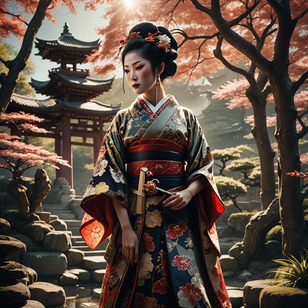 Fantasy Geisha in Mystical Japanese Garden