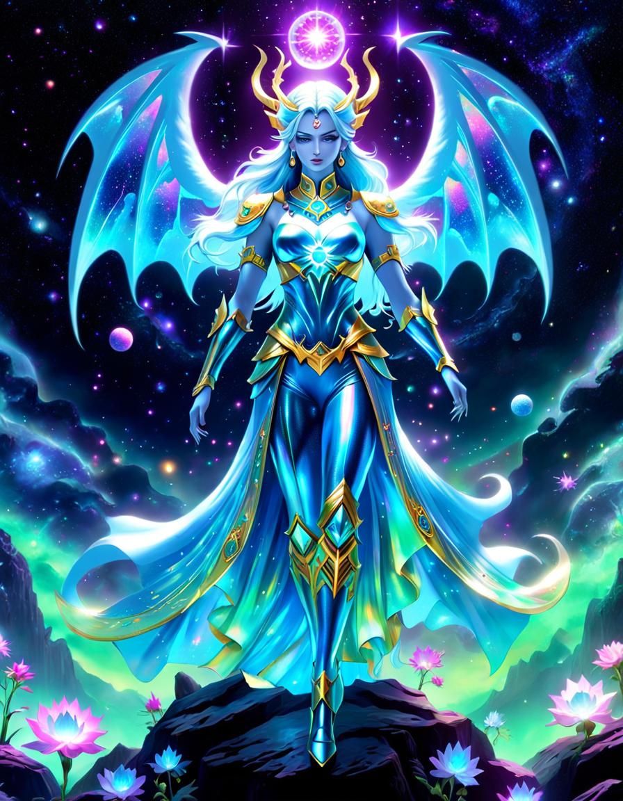 Rainbow Dragon Girl with Metal Skeleton, Anime Style