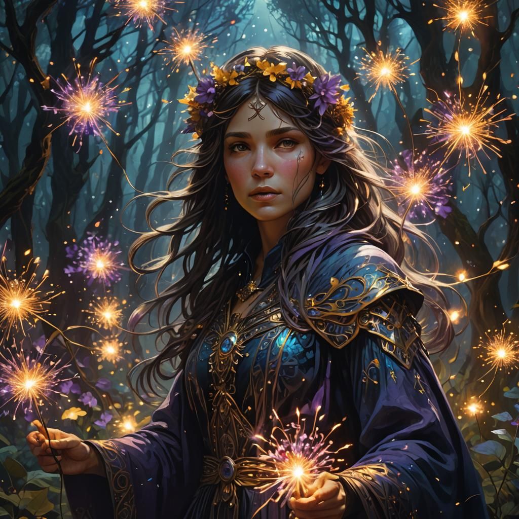 Mystical Forest Figure Amidst Midnight Magic