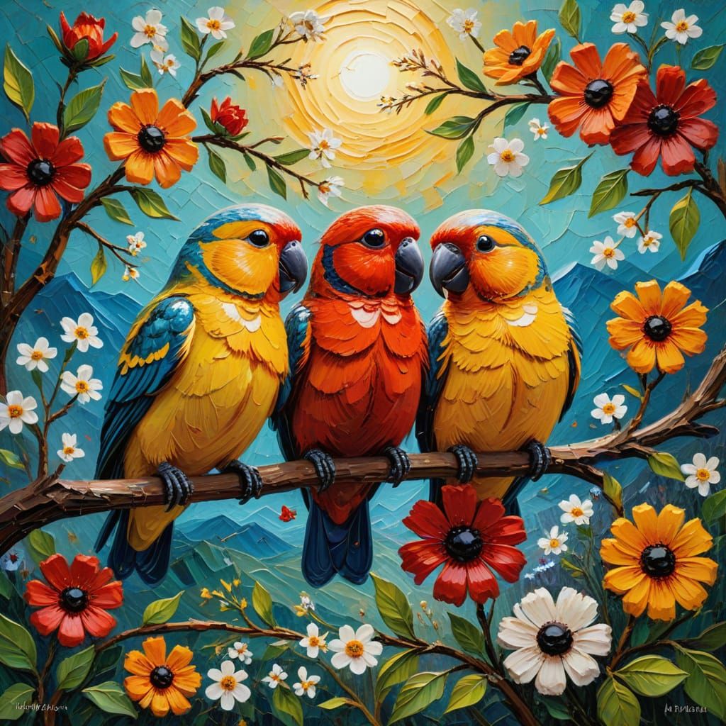 Spring Landescape, and lovebirds, In imposto, style of Van Gogh......