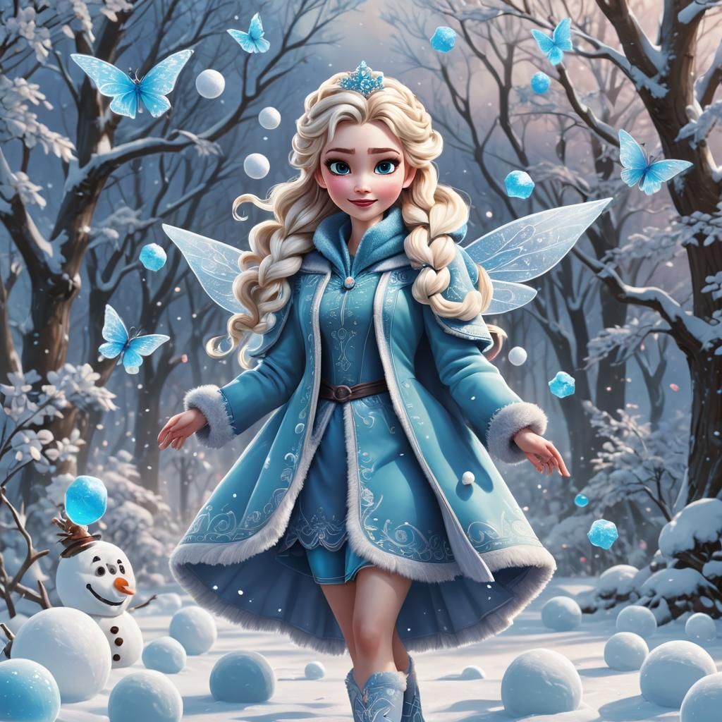 Elsa as an Ice Fairy in Candy Art Style