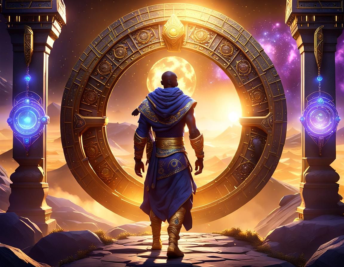 African Explorer Approaches Heaven's Gate in Cosmic Style