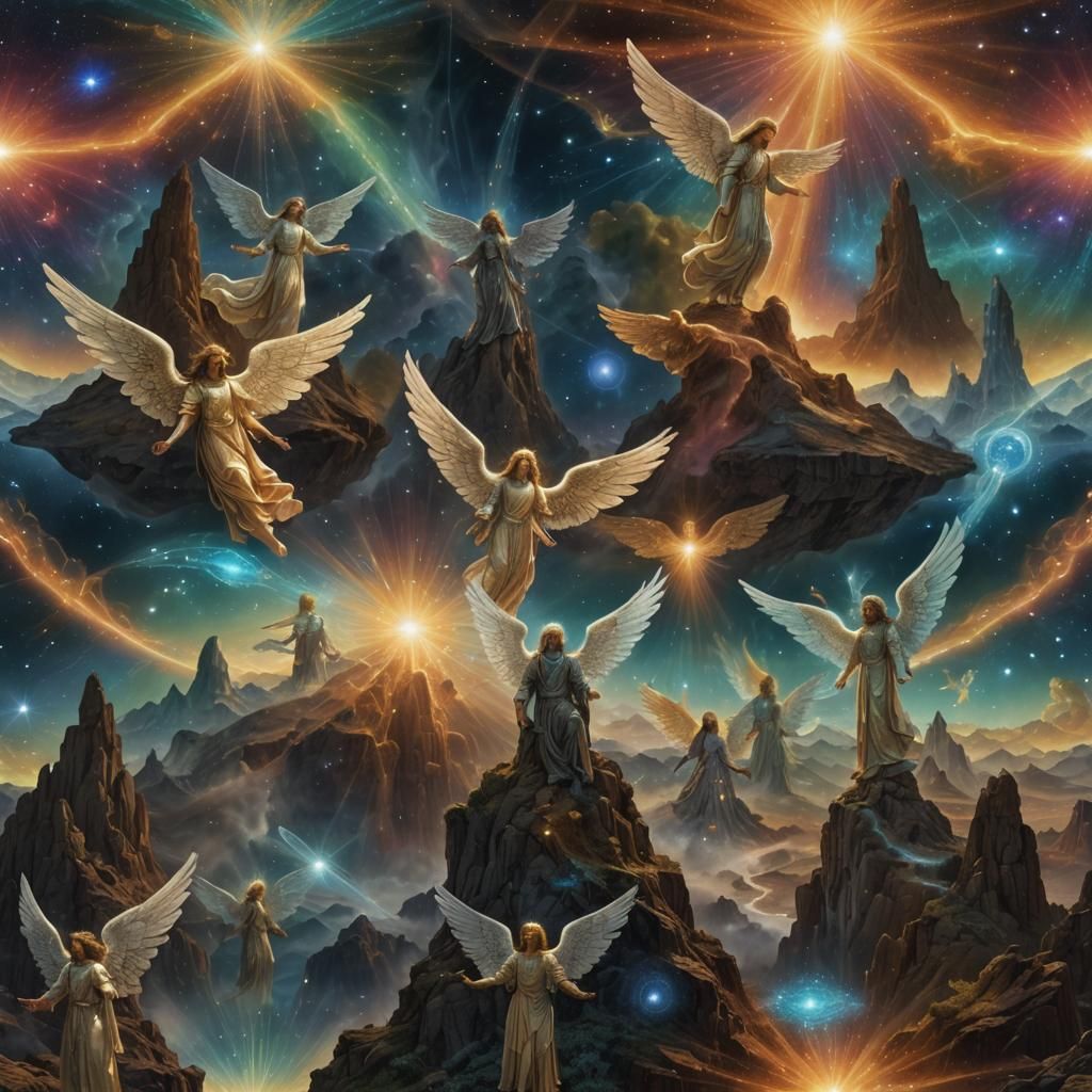 Angels Discussing Visible Light Spectrum, Holographic Illust...