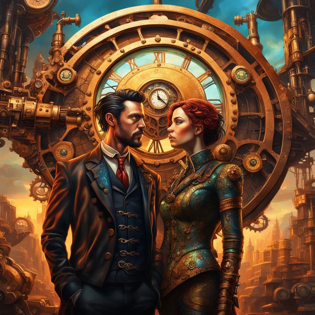Steampunk Adam and Eve: Hyperrealistic Concept Art