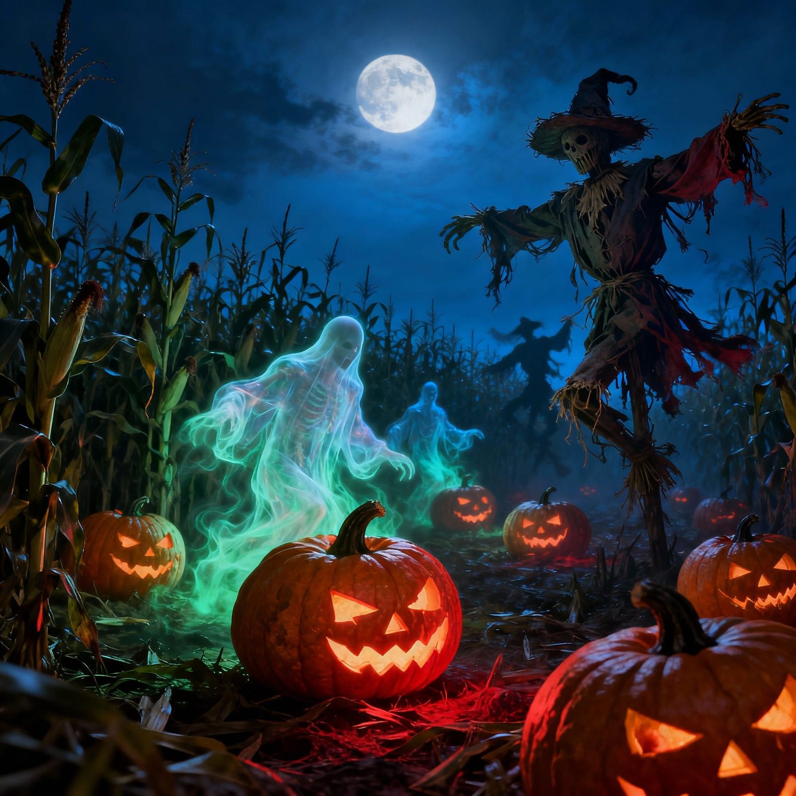 Haunted Harvest Festival with Dancing Scarecrows and Ghosts