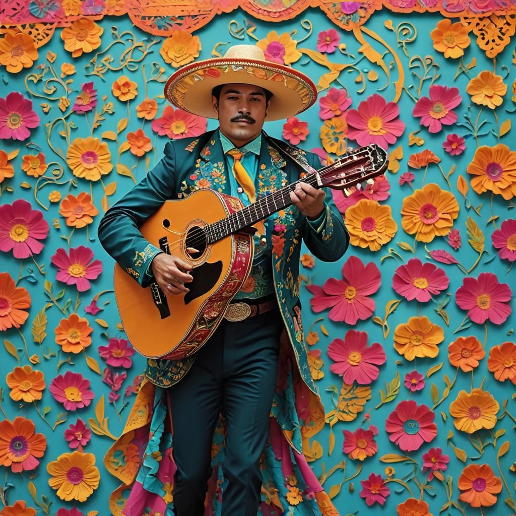 Mariachi Plays Before Papel Picado Banner