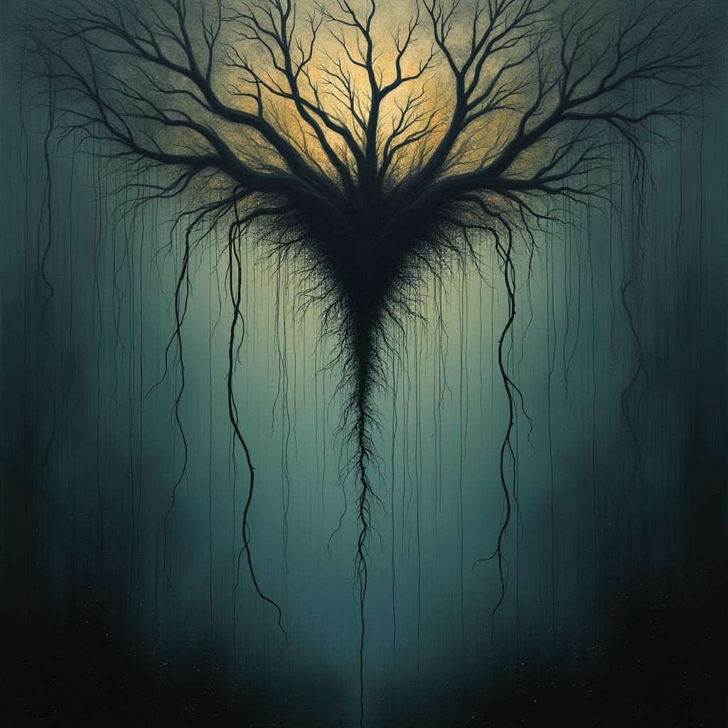 Gloomy Mystical Shadowlands Scene in Abstract Style