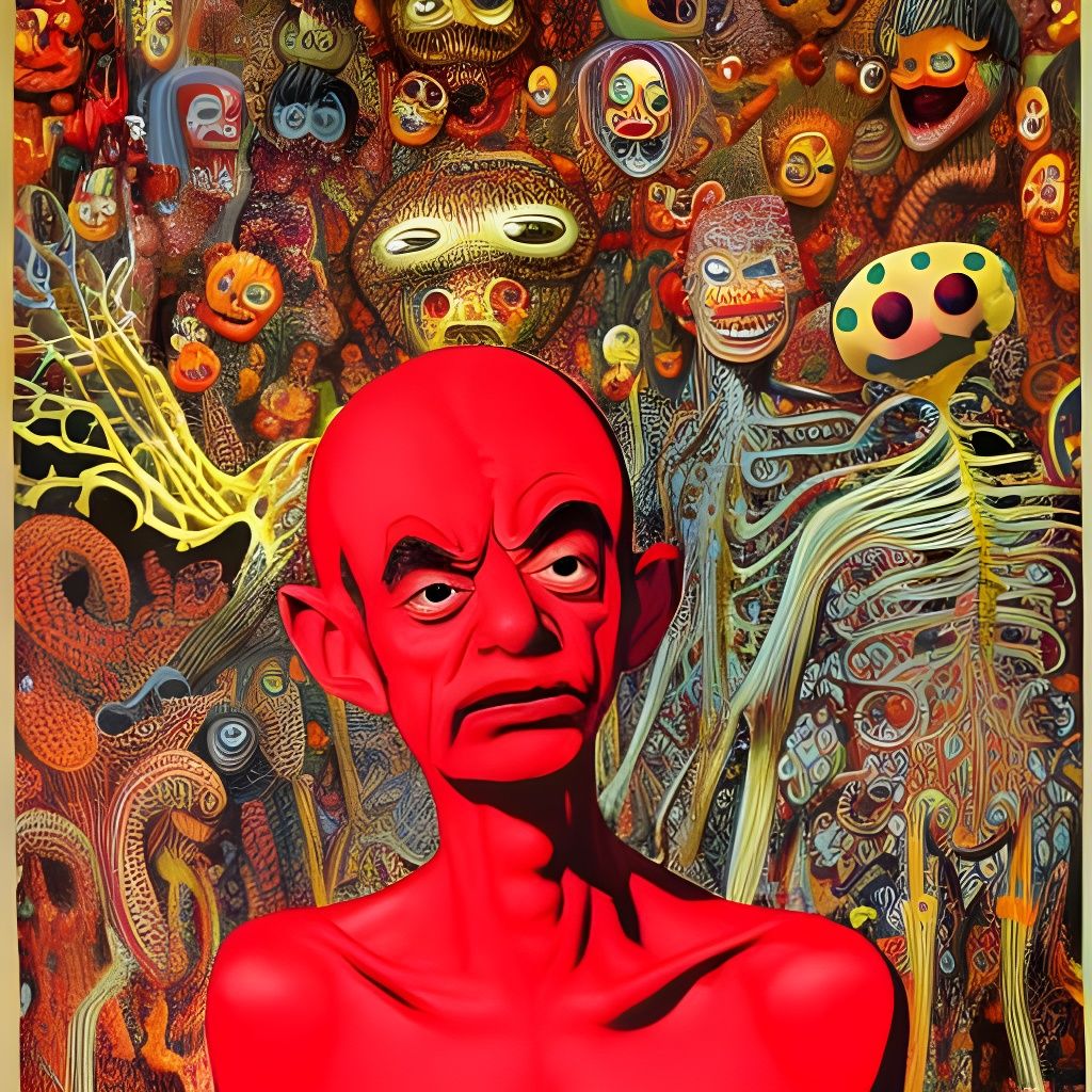 Grotesque Mr. Bean Santa Claus Hybrid in Kusama Style