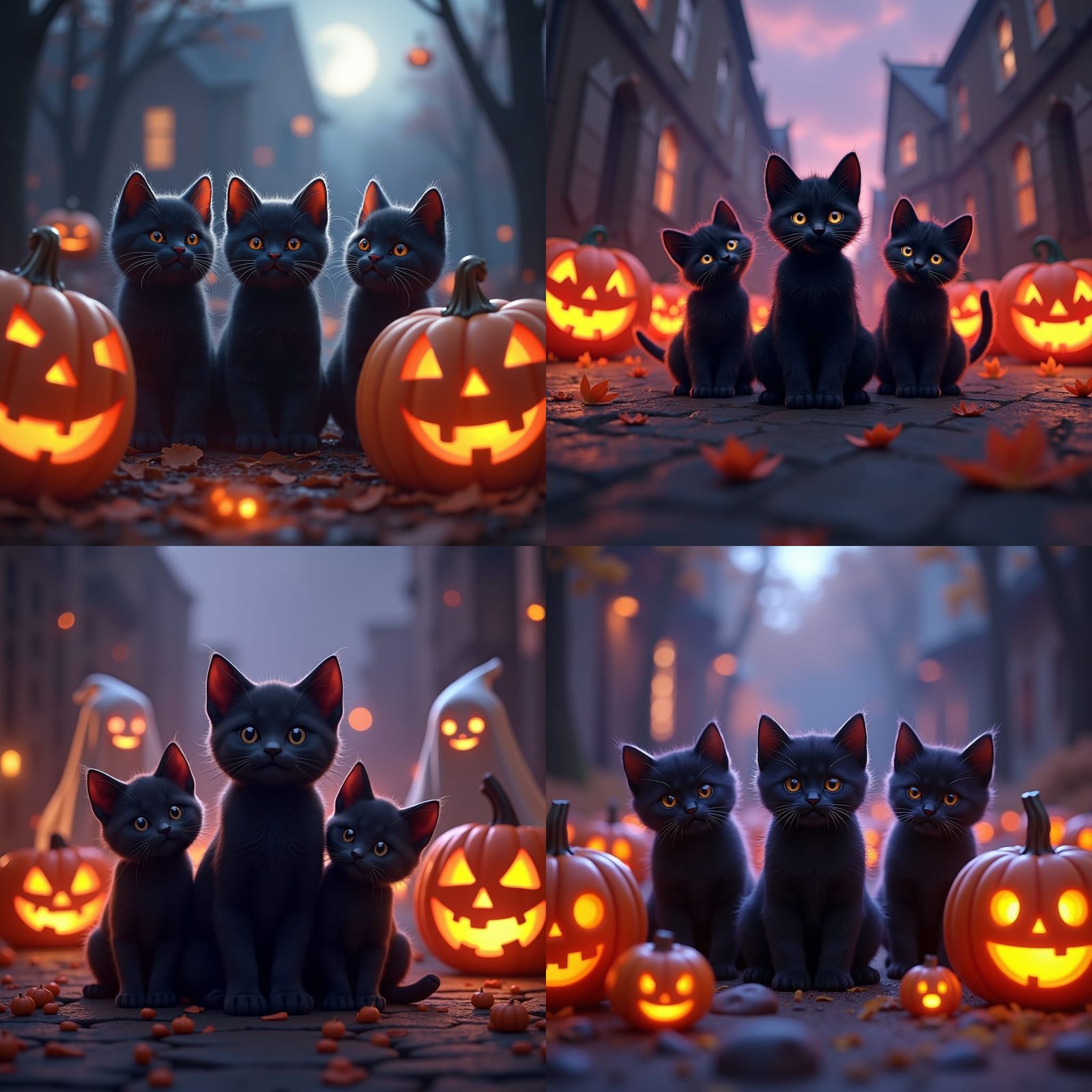 Friendly Ghosts and Kittens Celebrate Halloween Night