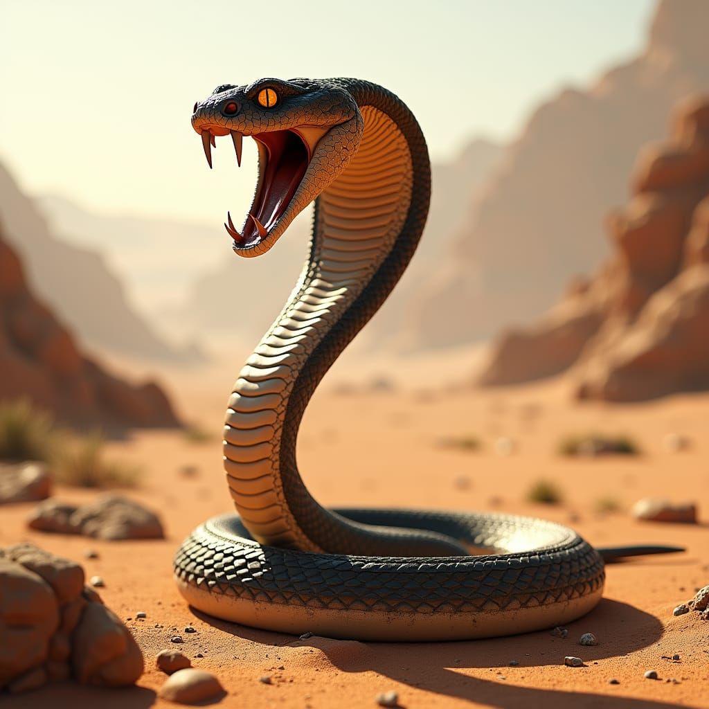 Cobra Strike in Desert Landscape, Precisionist Style