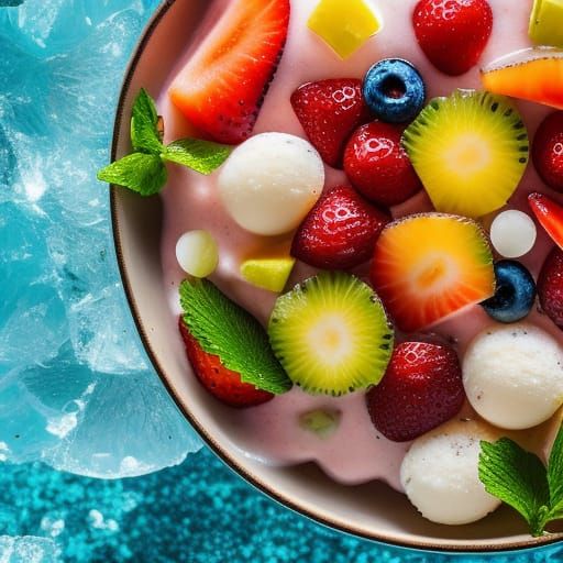 Ice cream bowl with fruit toppings