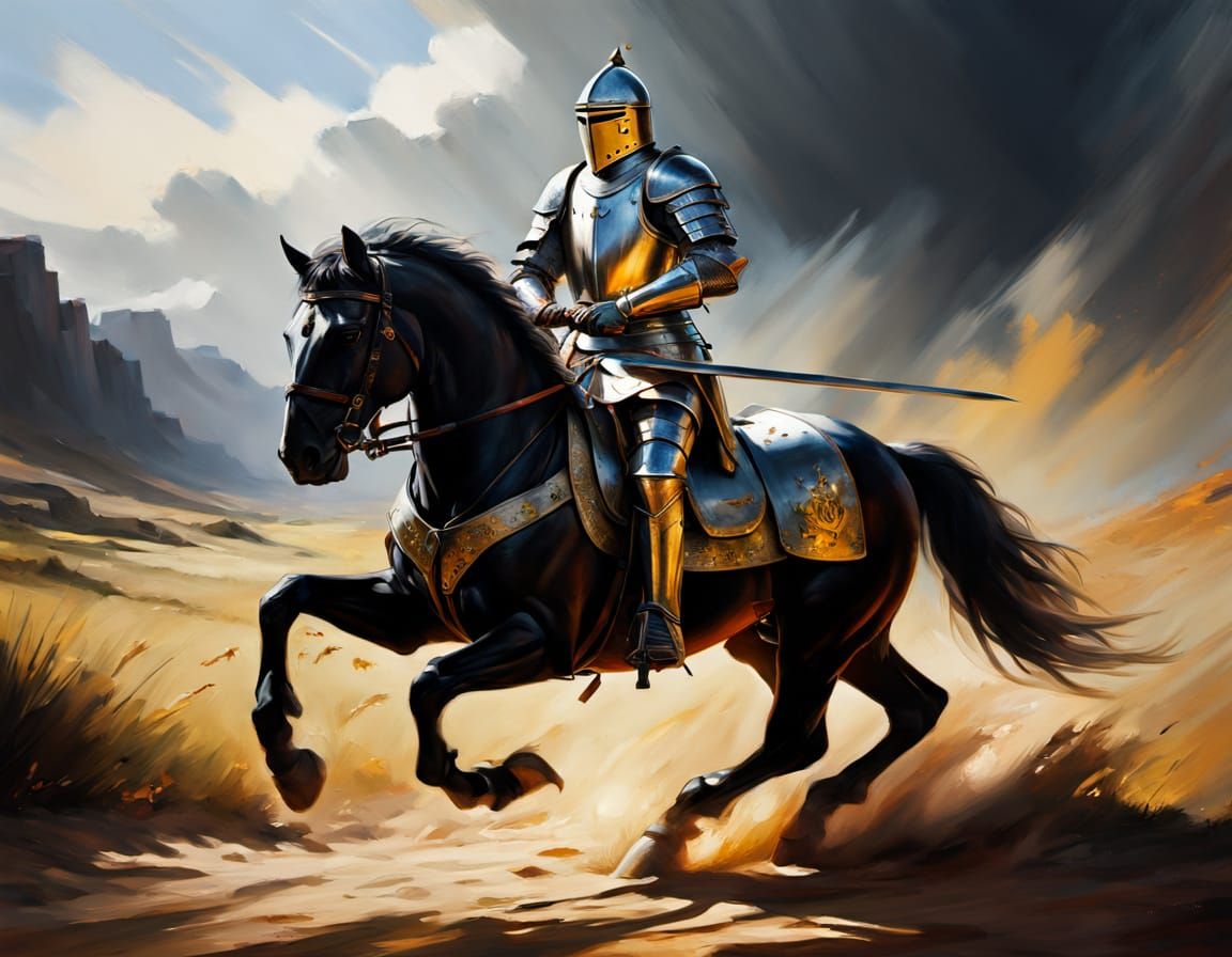Epic Medieval Knight in Battle, in the Style of James Gurney