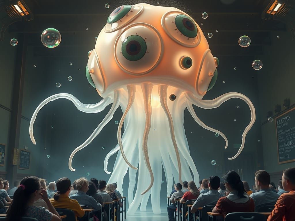 Translucent Amoeba Teacher in Biomorphic Style