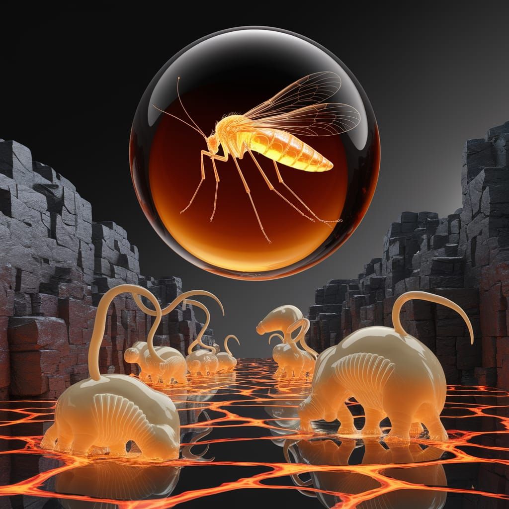 Surreal Amber Mosquito Over Fossil Canyon