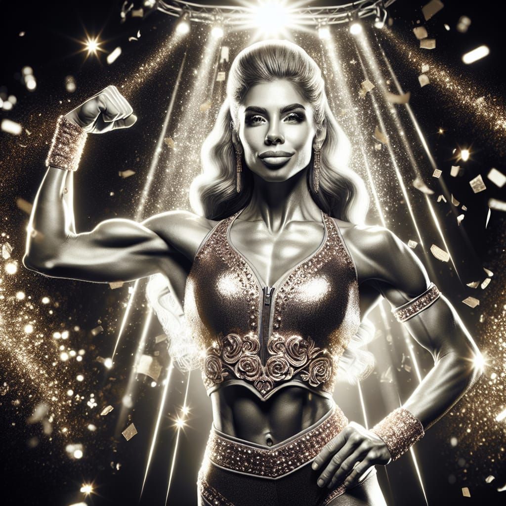 Monochrome Gold and Silver Wrestling Champion Portrait