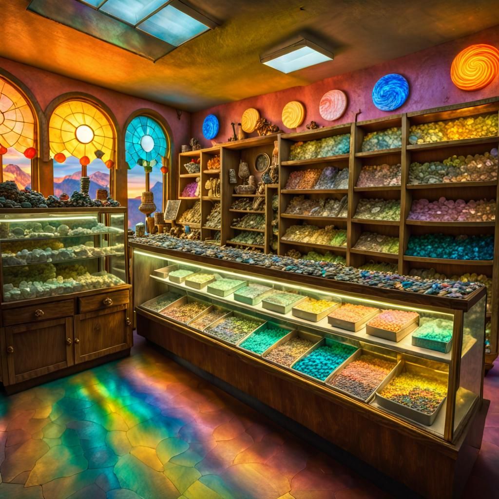 Colorful Labradorite Candy Shop in Maximalist Style
