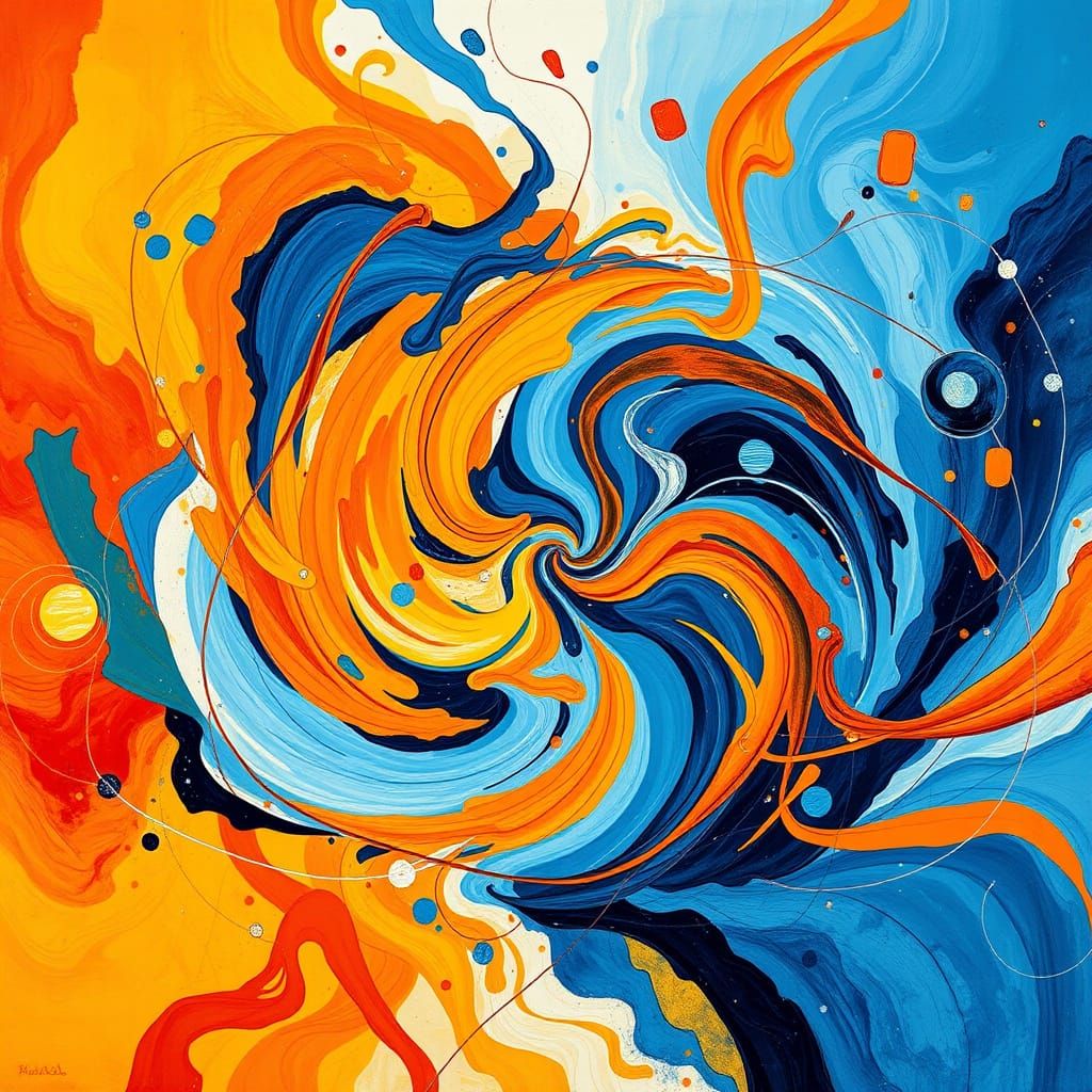 Vibrant Abstract Art: Swirling Oranges and Blues