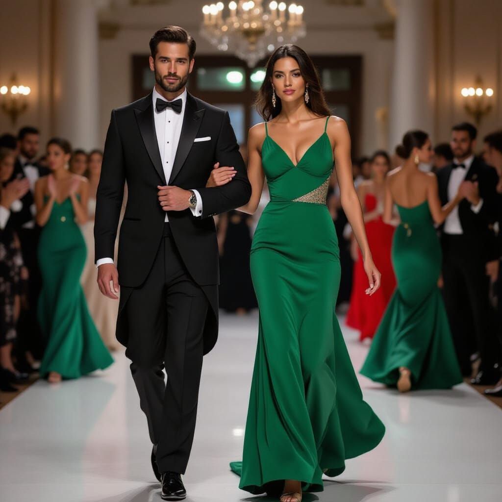 Elegant Couple Dancing in Ballroom, Inspired by Classical Po...