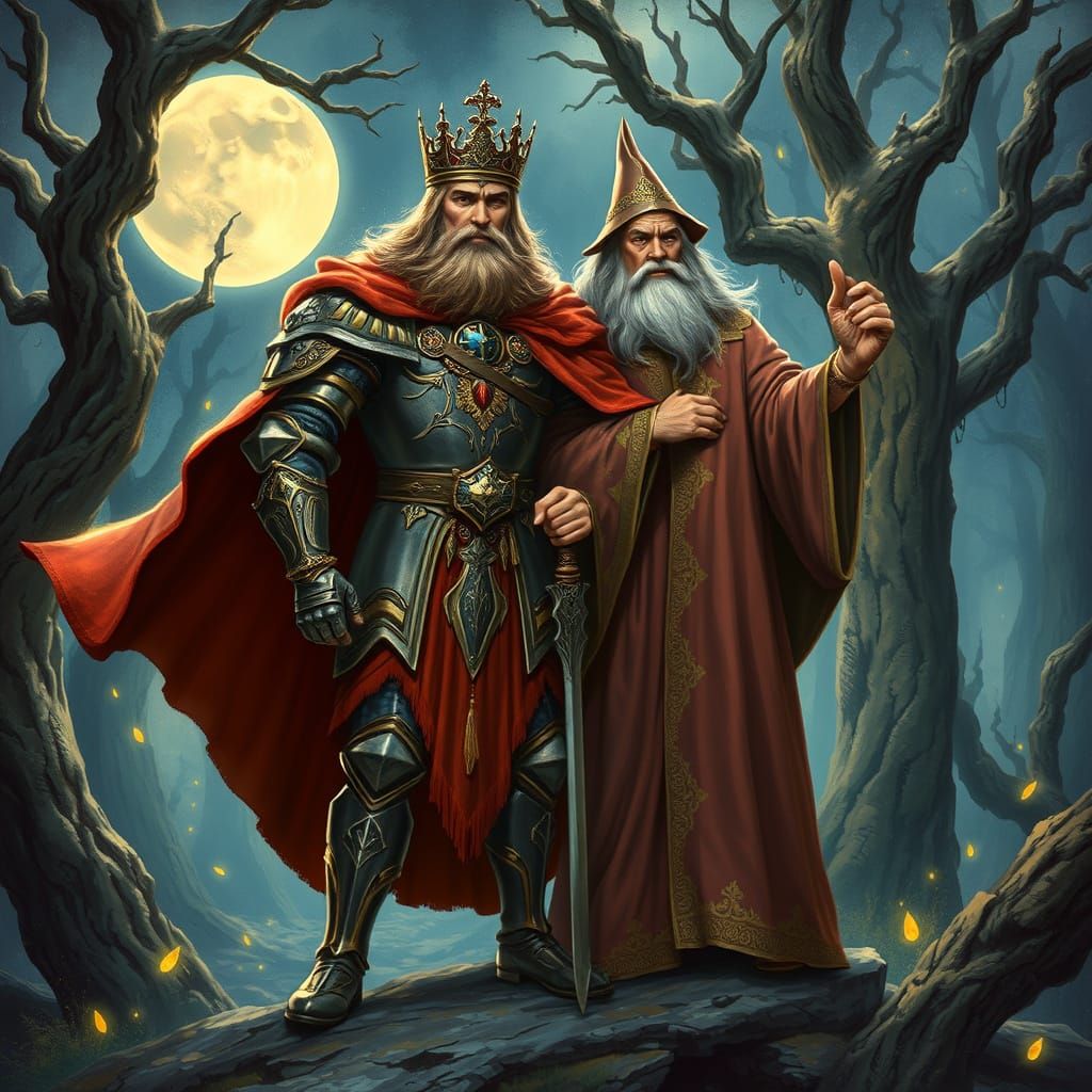 King Arthur and Merlin in Enchanted Forest