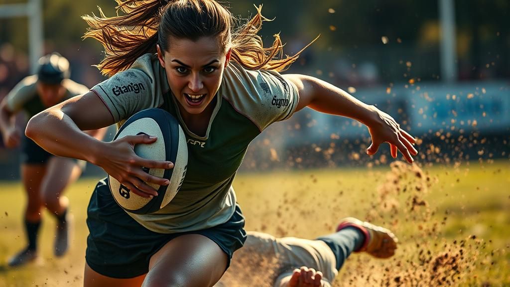 Action Shot of a Female Rugby Player
