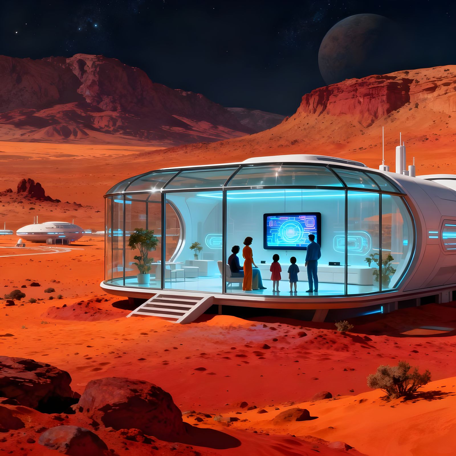 Futuristic Mars Colony Glass House with Family