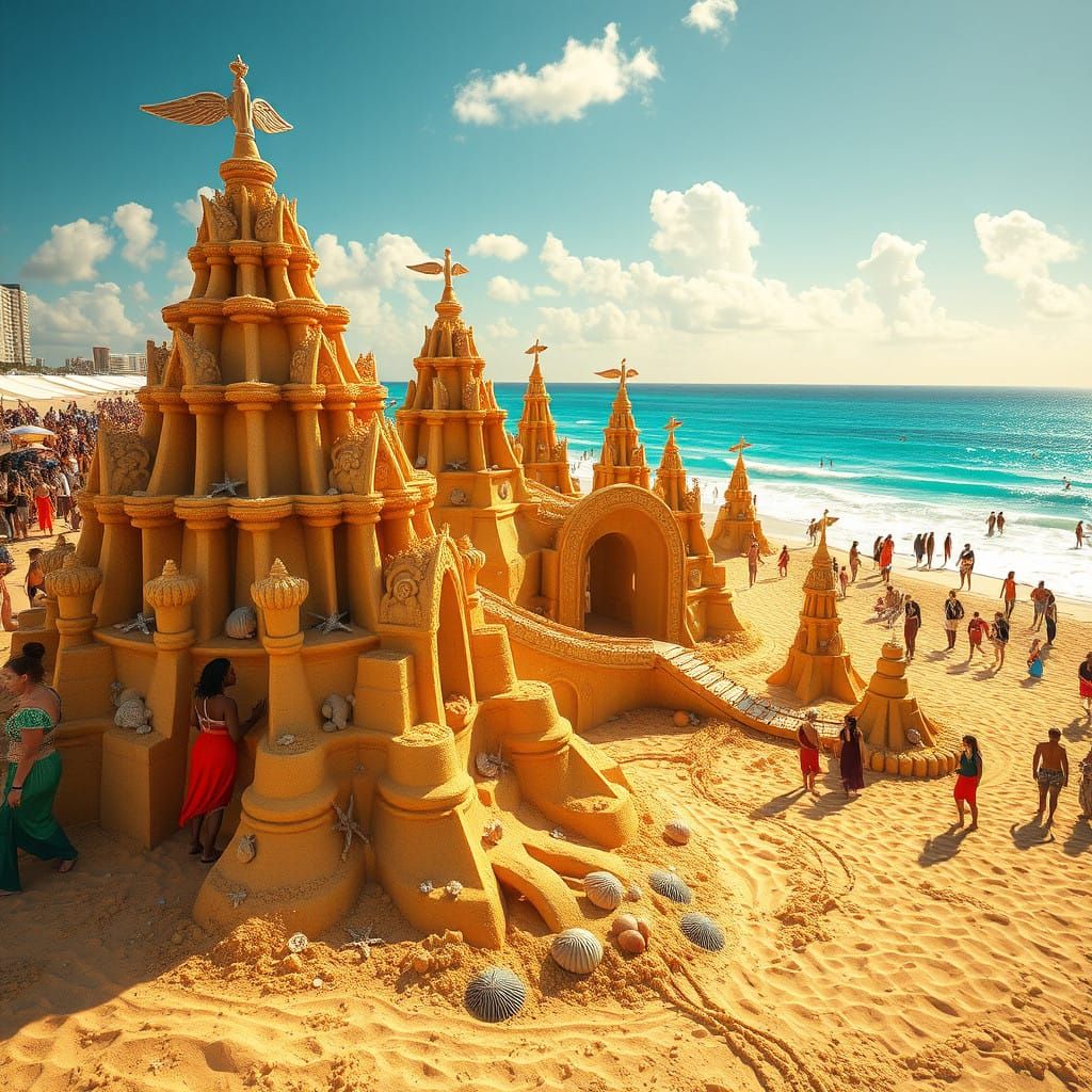 Miami Beach Sand Castle Contest in Vibrant, Fantastical Styl...
