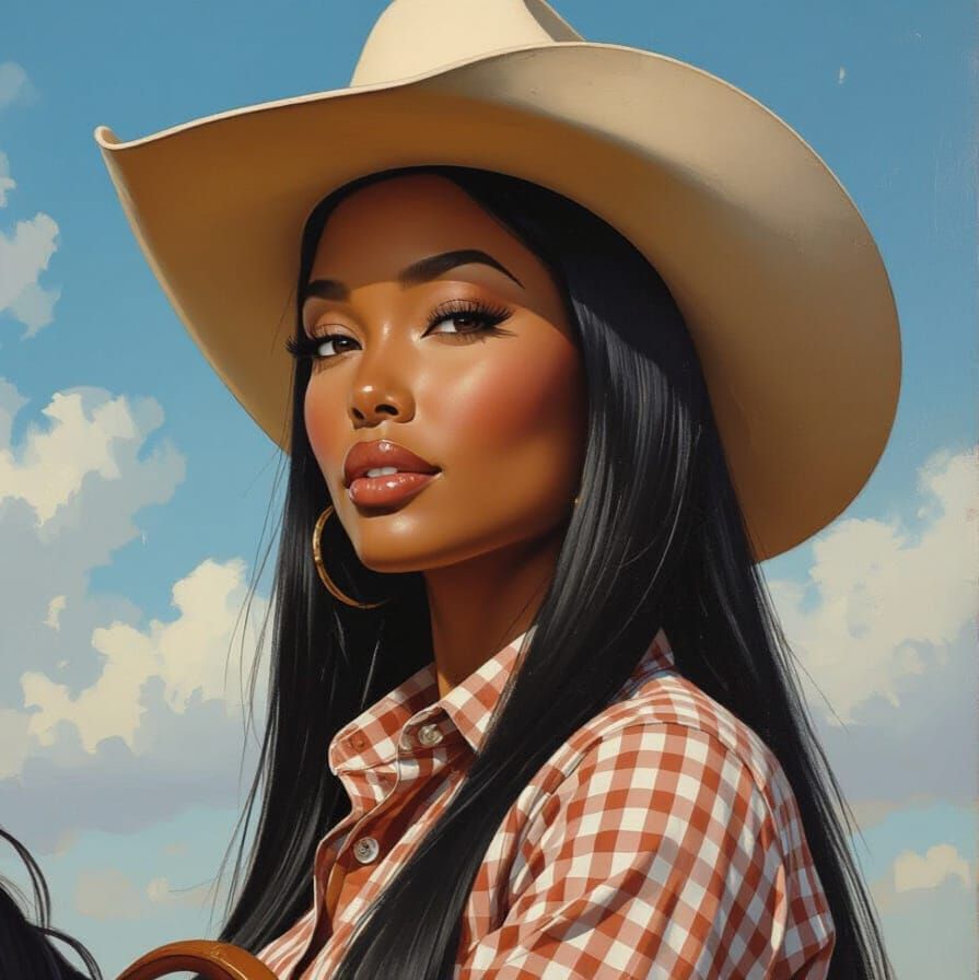 Impressionistic Portrait of a Cowgirl on Horseback