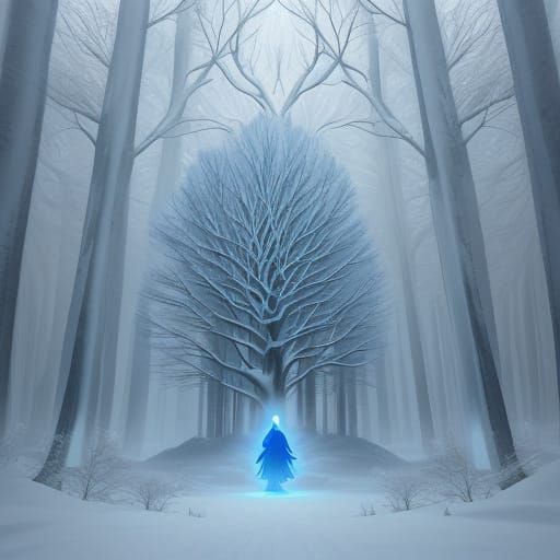 Ethereal Winter Ghost in Snowy Forest