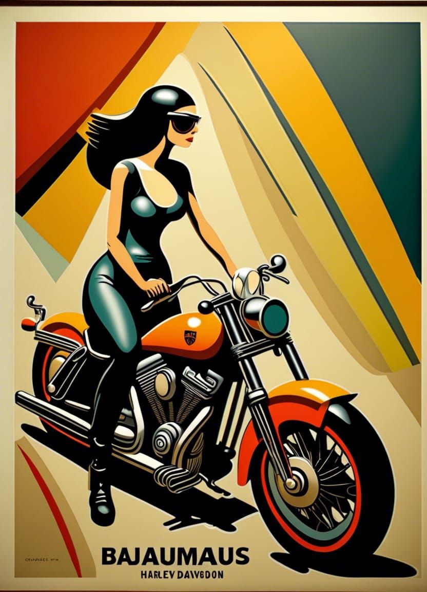 Bauhaus Poster with Motorcycle and Figure
