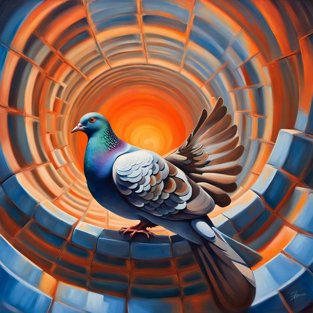 Surreal Pigeon Sings in Urban Dreamscape