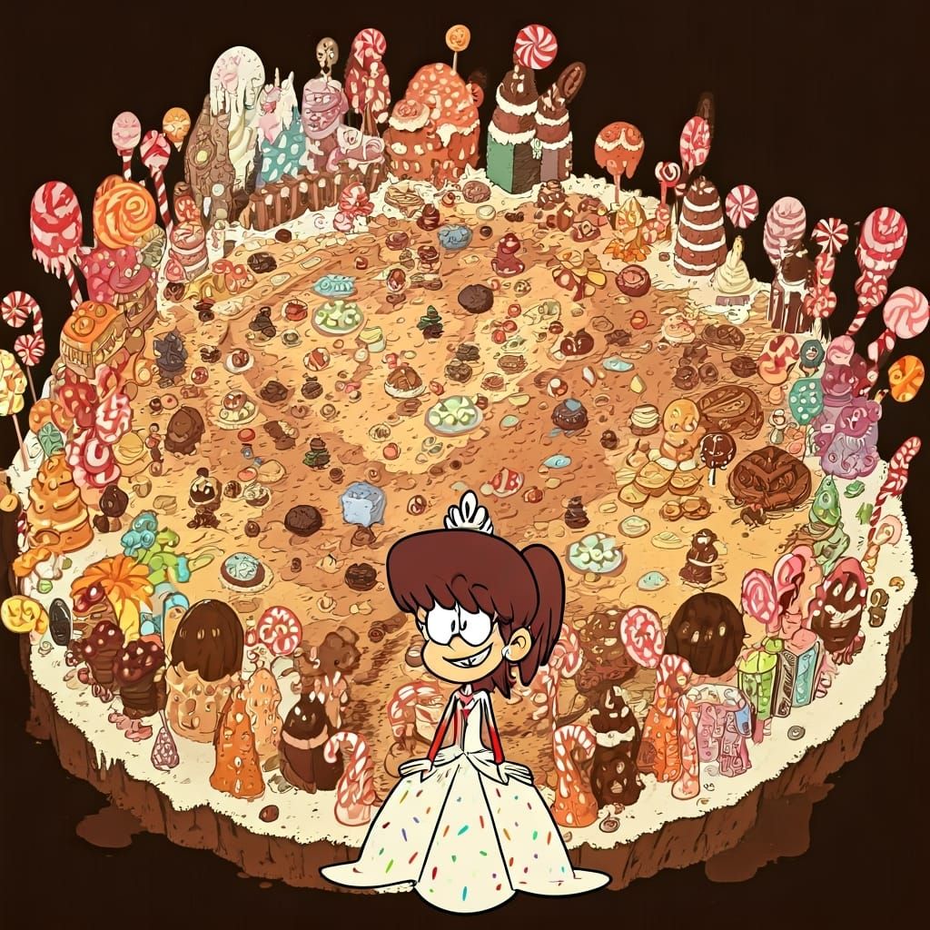 envision a top-down perspective of a sprawling candy kingdom...