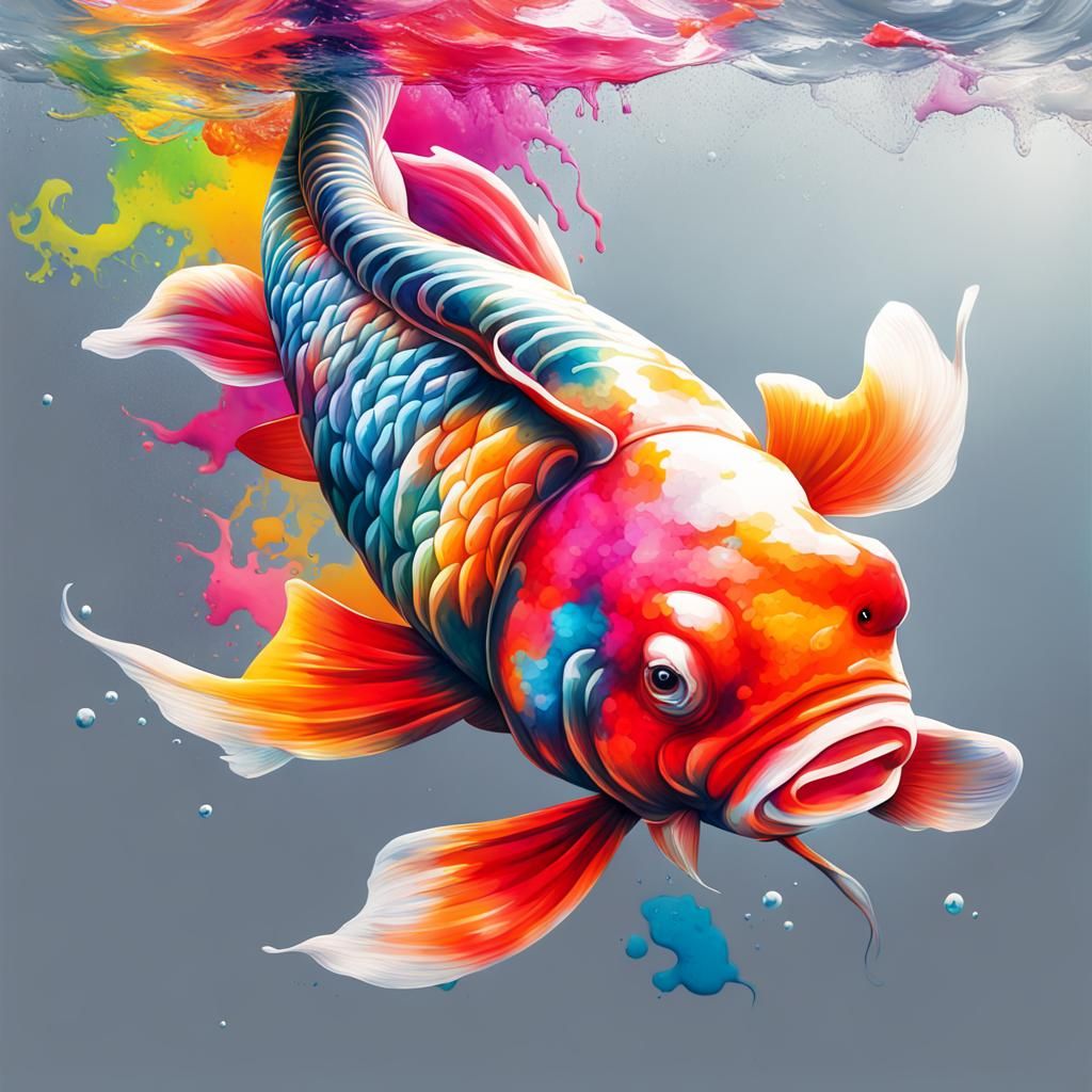 Koi Fish in Rainbow Water, Graffiti Art Style