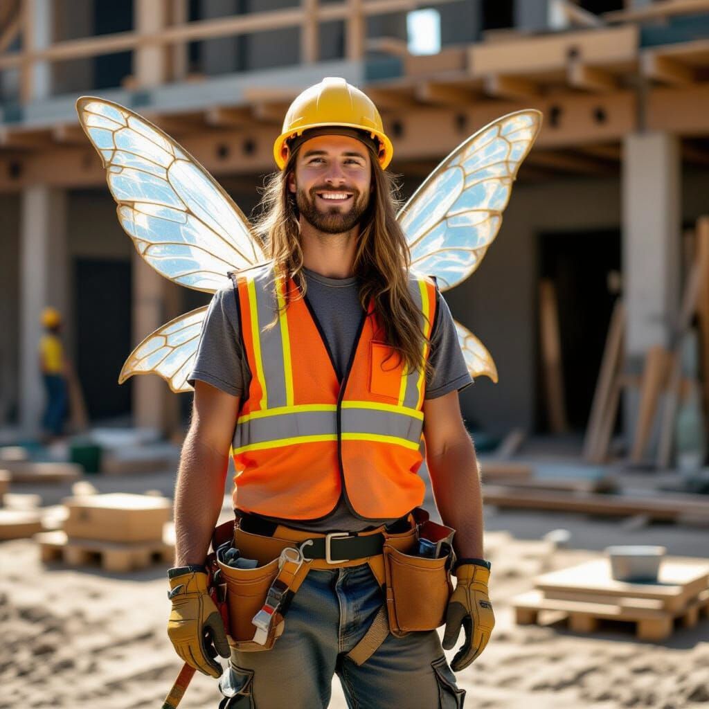 Construction Worker Fairy: Whimsical Blue-Collar Fantasy