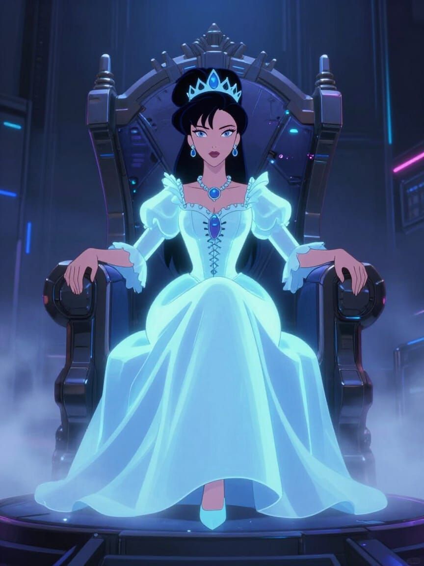 Cyberpunk Brazilian Queen on Hopepunk Throne