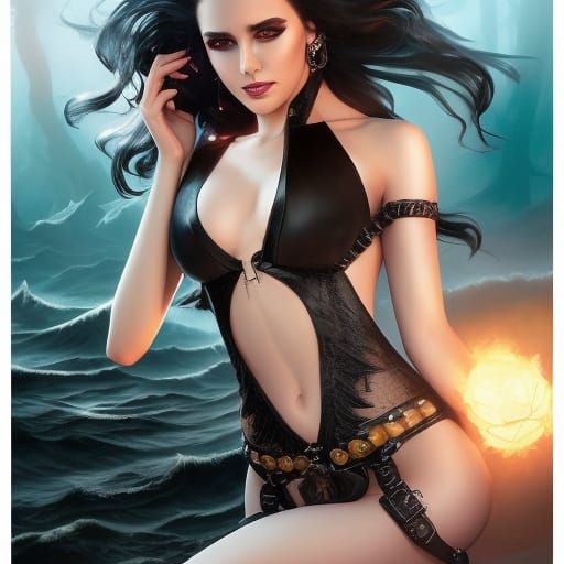 Beautiful Vampiress with Fangs as Digital Illustration