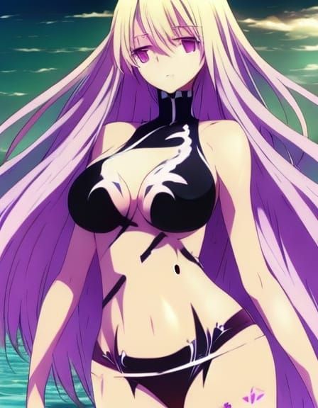 Anime Woman with Blonde Hair on Beach