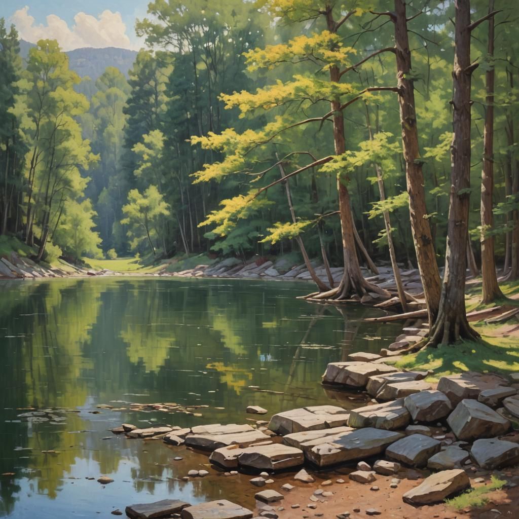 Lakeside Oil Painting in the Style of James Gurney