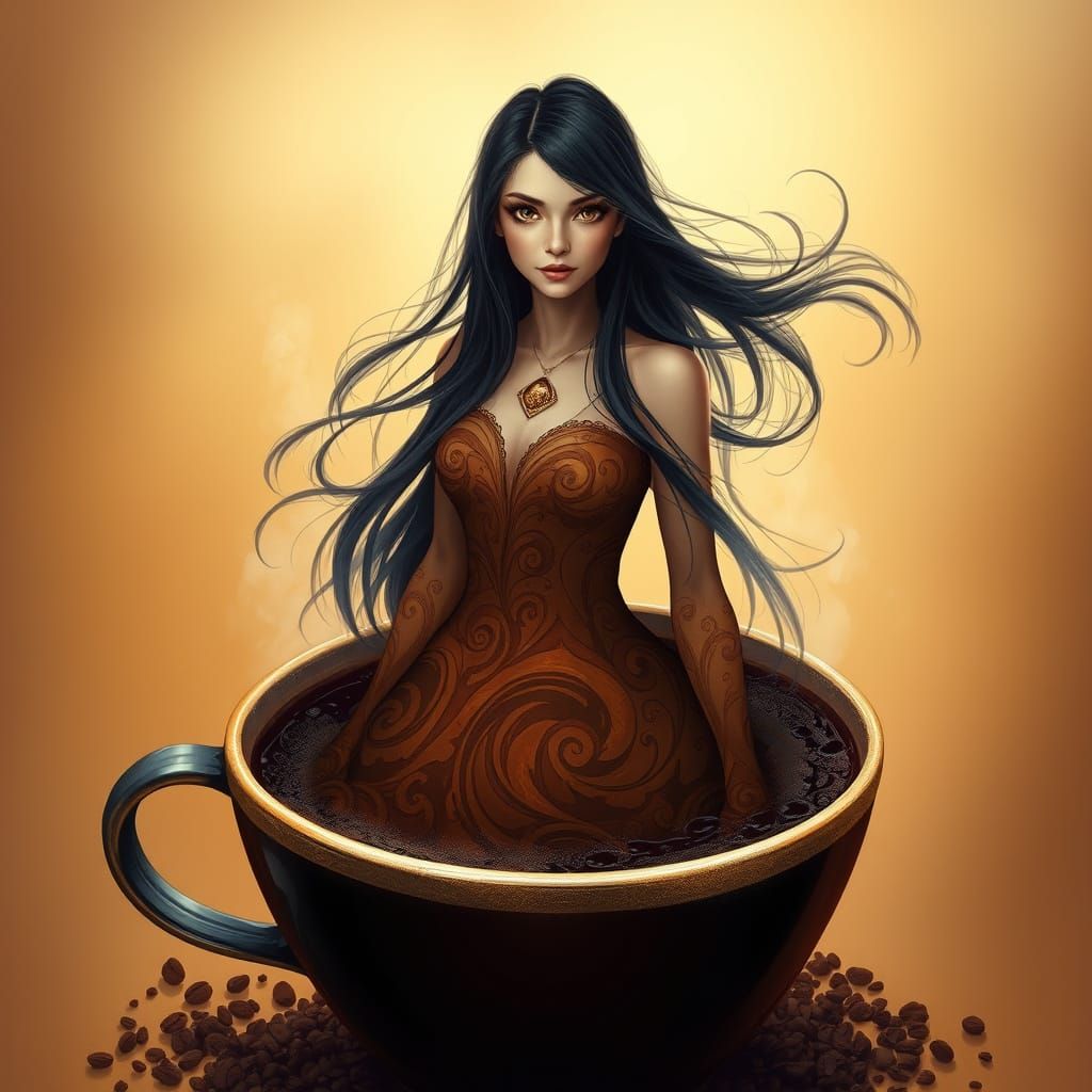 Ethereal Coffee Goddess Rises from Steamy Cup