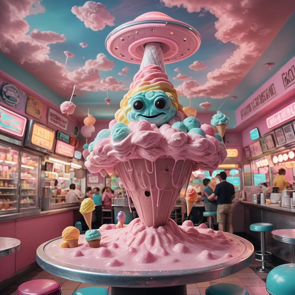 UFO Lands in Surreal Ice Cream Parlor