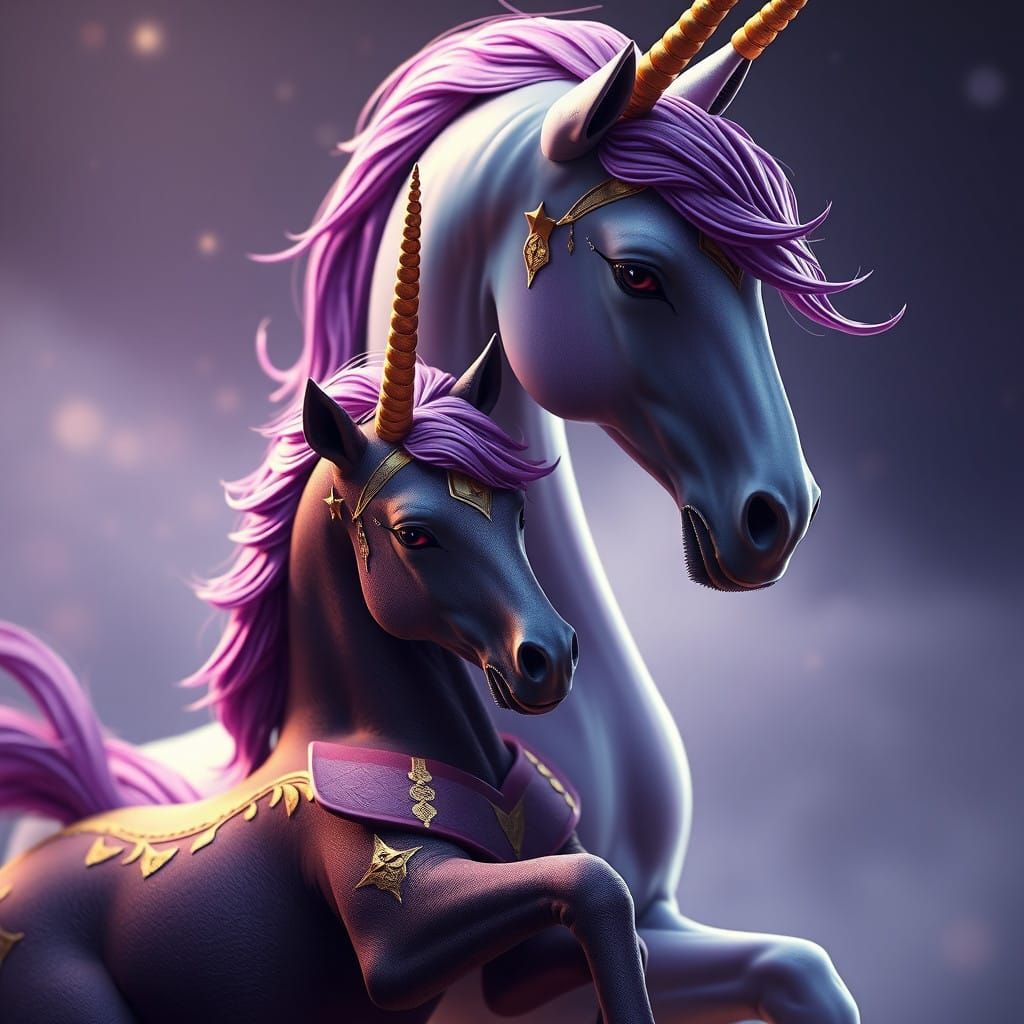 Fantastical Unicorn Family in Deep, Rich Colors