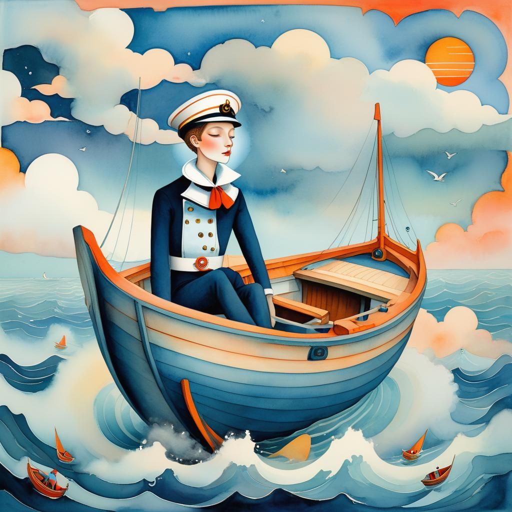 Sailor's Dreamy Voyage: Storybook Illustration in Art Brut S...