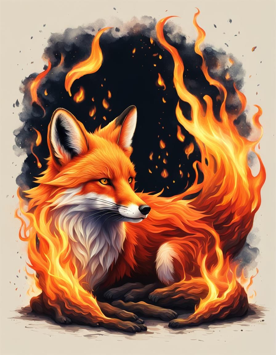 Fiery Fox Emerges from Campfire Flames