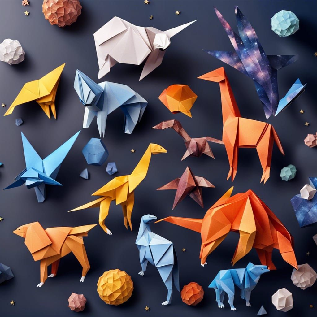 Galactic Animals in Origami Papercraft Style