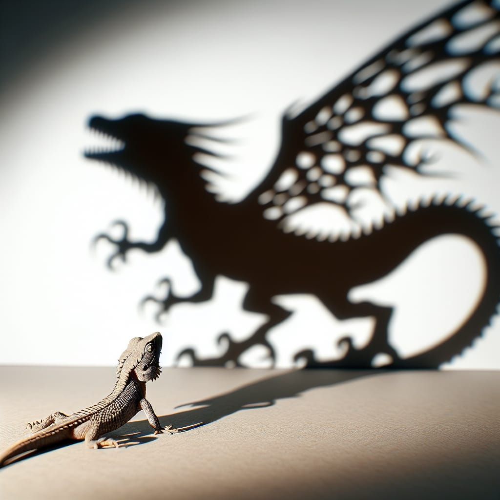 Small Lizard Stands Proud with Majestic Dragon Shadow