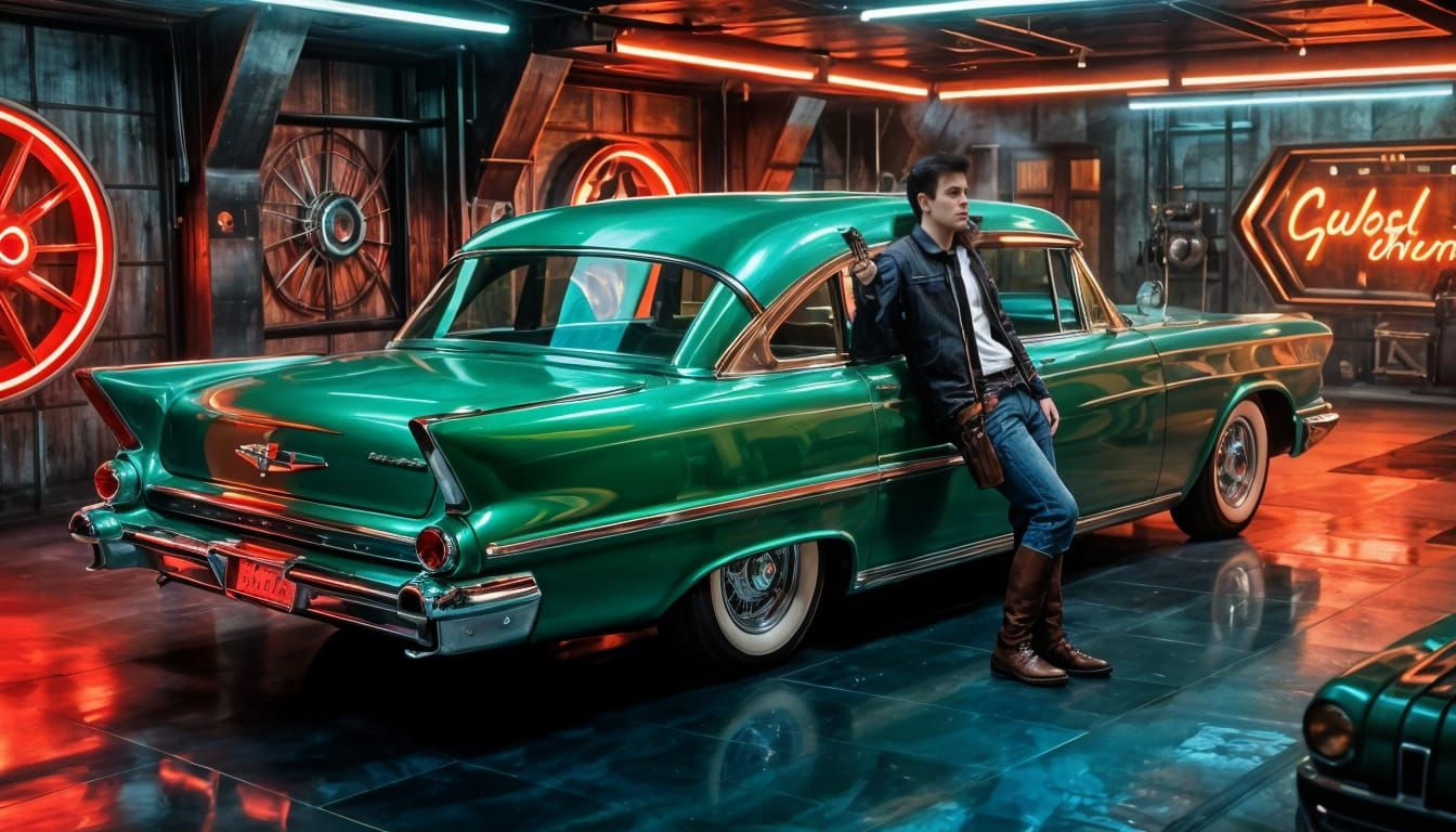 Modified 1960 Green Hearse with Greaser, 8K Detail